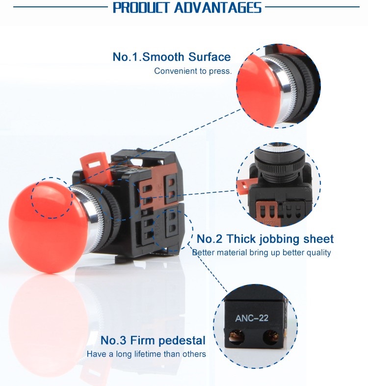 Waterproof Mushroom push button switch