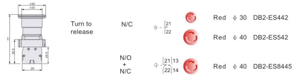 DB2-ES542 Mushroom Push Button Switch